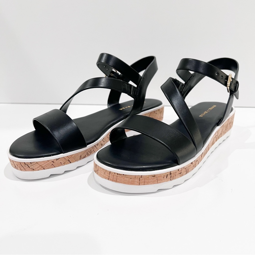 Marc Fisher Grandie Cork Platform Strappy Wedge Sandals Buckle Black 7.5 NEW - Picture 5 of 16